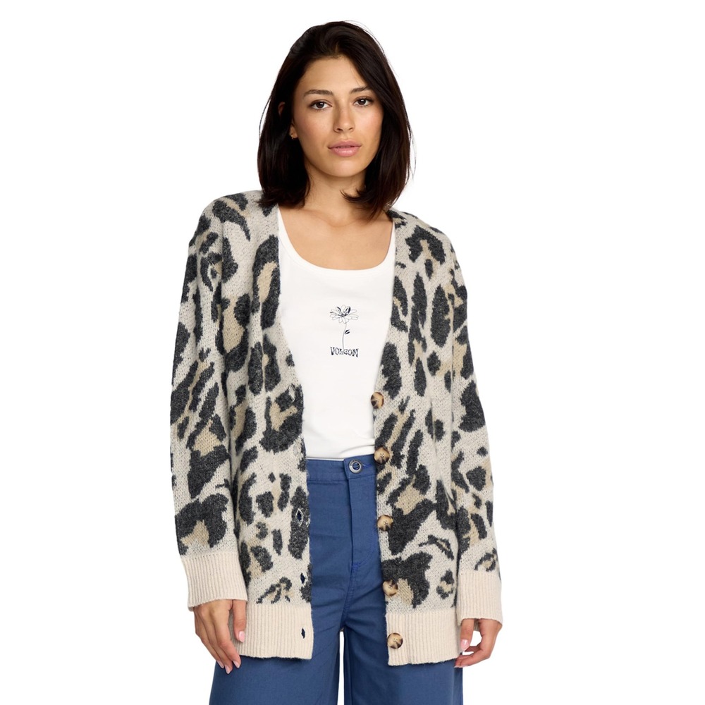 NWT Volcom Wylding Out Animal Print Oversized Knit Cardigan Sweater XS